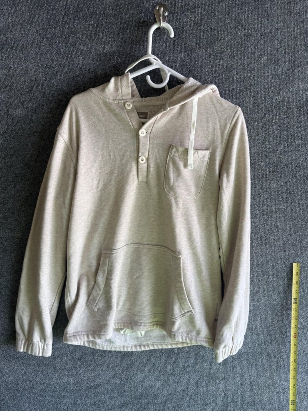 Altamont Hoodie Mens Medium Beige Henley Knit Lightweight Pullover Sweatshirt